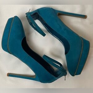 Faux Suede Turquoise Platform Heels